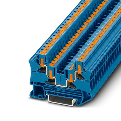 Phoenix Contact Multi-Conductor Terminal Block; PTV 4-QUATTRO BU ; 30A; 600V; 1-Level; #24 - #10; Push-In - Horizontal Entry Connection; Blue